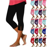 QATAINLAV Capri Leggings for Women Tummy Control Knee Length Cropped Bottom Summer Stretch High Waist Workout Yoga Capris 2024 Solid Color Legging Pants Sales Today White 3XL